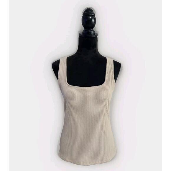 International Concepts Women's Beige Square Neck Rib Tank Size Large Euc - Picture 1 of 7